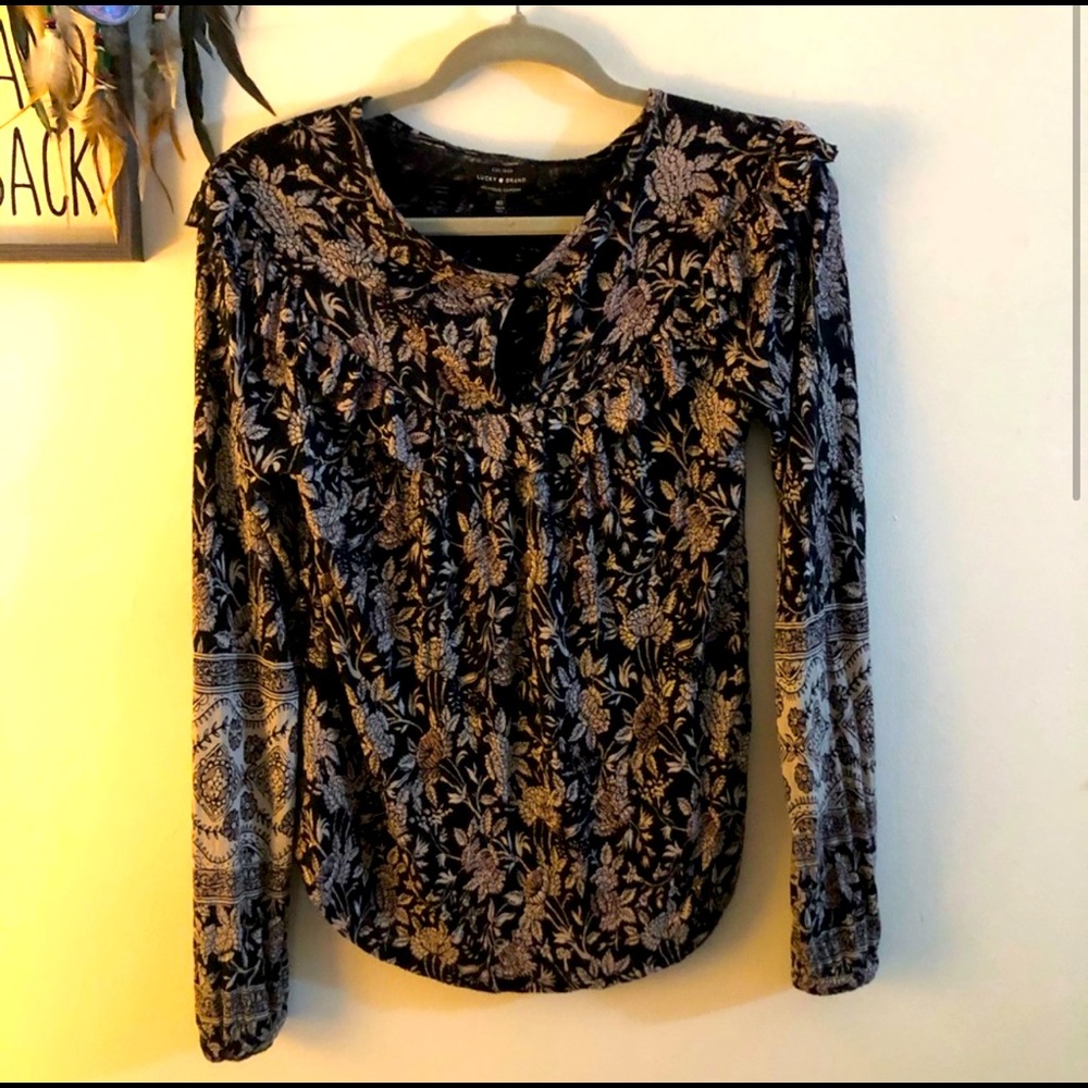 Lucky Brand Black Floral Long Sleeve Top